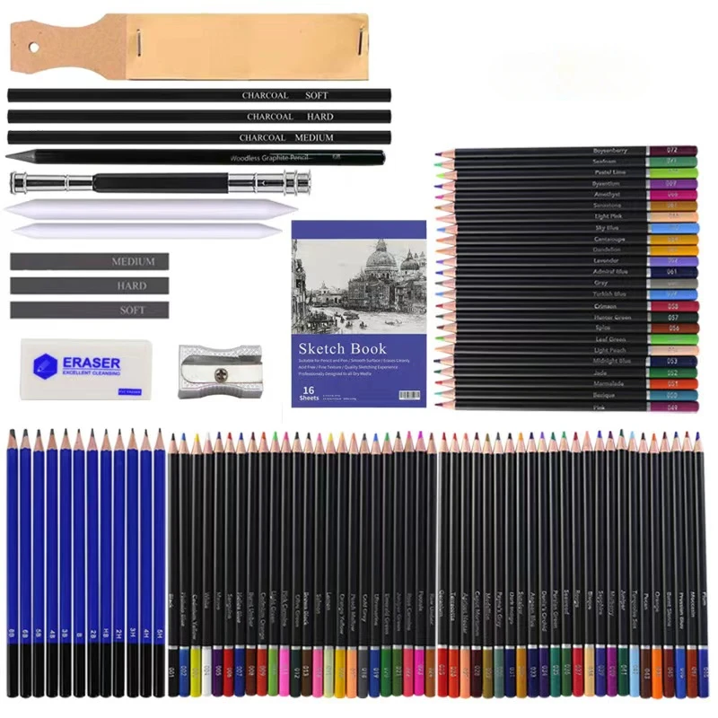 Art Painting Set for Sketching, Color Lead Lápis Tools, Desenho de Alta Qualidade, Iniciantes Profissionais, Material de Desenho Escolar, 98 PCs, 146PCs