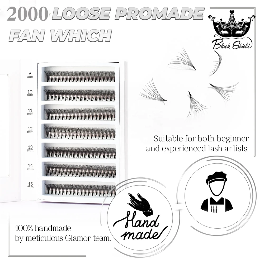 2000 Fans 0.05 Handmade 8-16D Rapid Mega Storage Lash Tray 1000 Fans Pointy Base Promade Volume Fans Sharp Pointy Stem Loose Fan