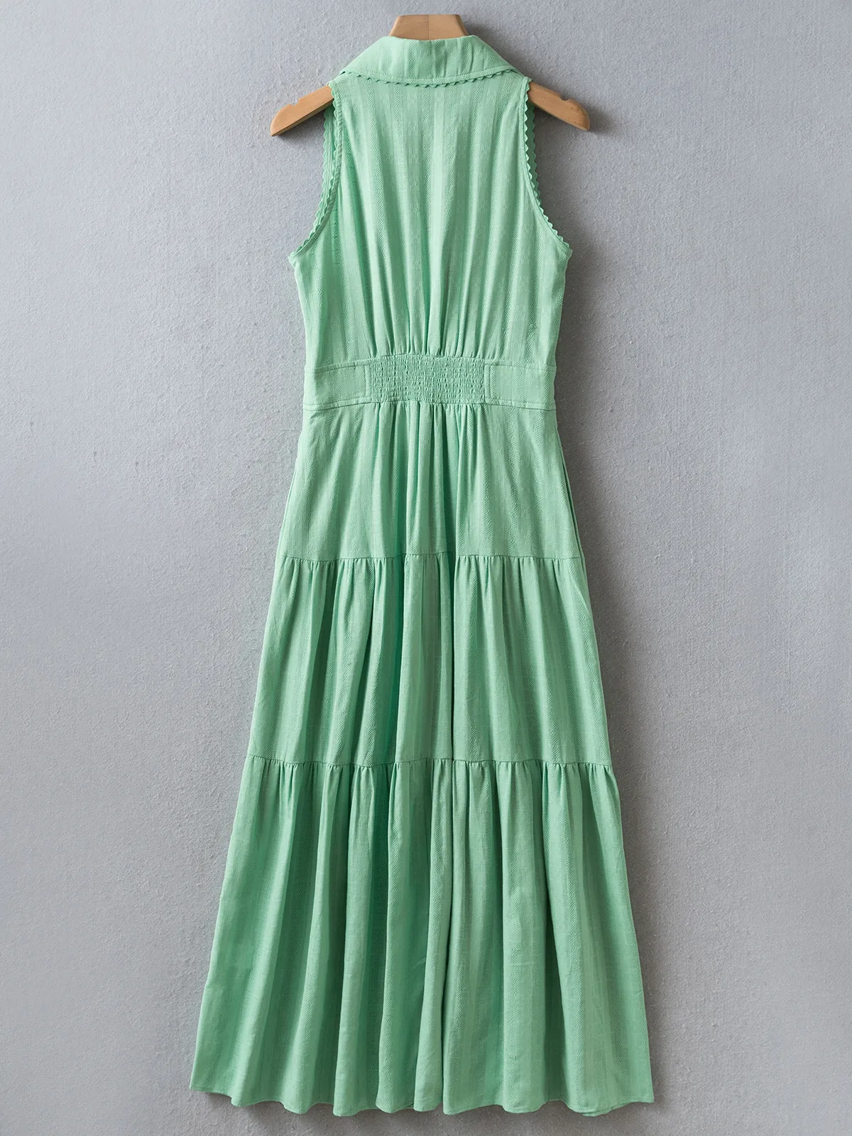 2026 Summer Collection | Sea Foam Green Cotton Dress | V-Neck Sleeveless Waist-Cinching Maxi Dress | US2-US12