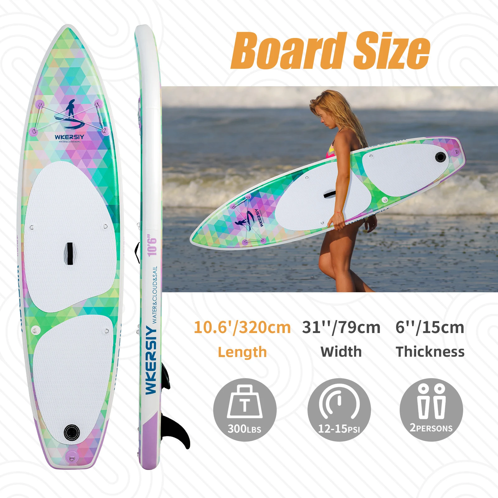 320cm Inflatable Stand Up Paddle Board SUP Board with Removable Fin for Adults/ Kids Boating Kayaking Surfing Water Sports