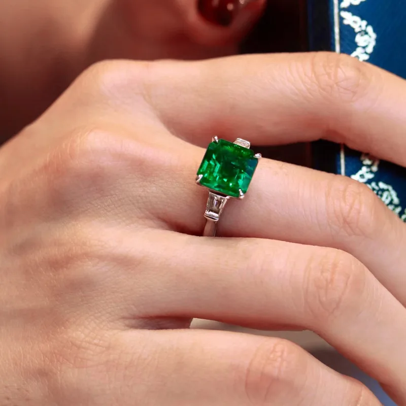 925 sterling silver simple green grandmother open ring with feminine temperament, versatile, low-key and luxurious accessories