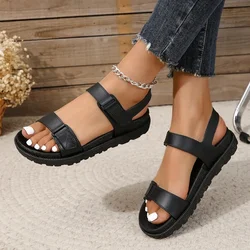 Summer New Black Casual Fashion Women's Sandals Comfortable Platform Sole Flat Bottom Open Toe Female Black Sandales Femmes