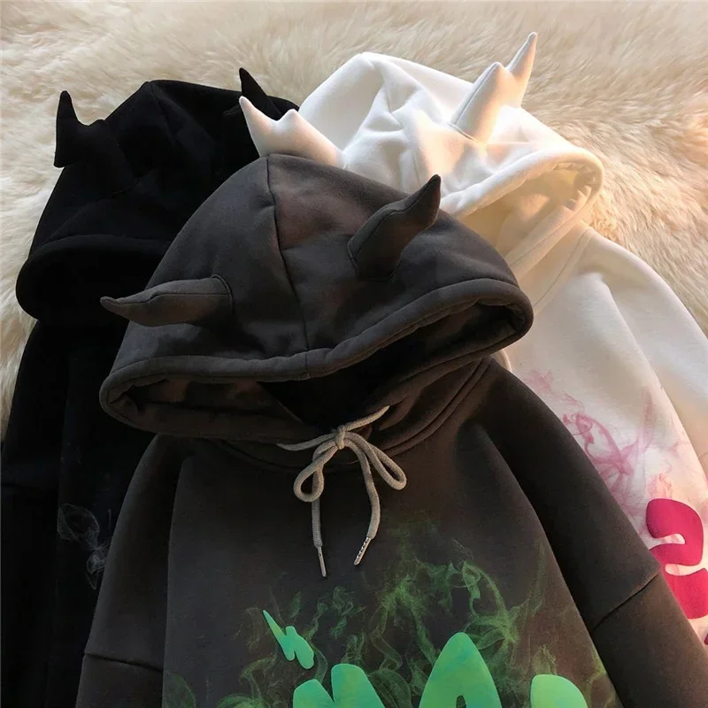 

Ears Hoodies Sweatshirt Women Graffiti Monster Bubble Anime Long Sleeve Harajuku Goth Oversized Thick Pullover Goth Hoodies Y2k