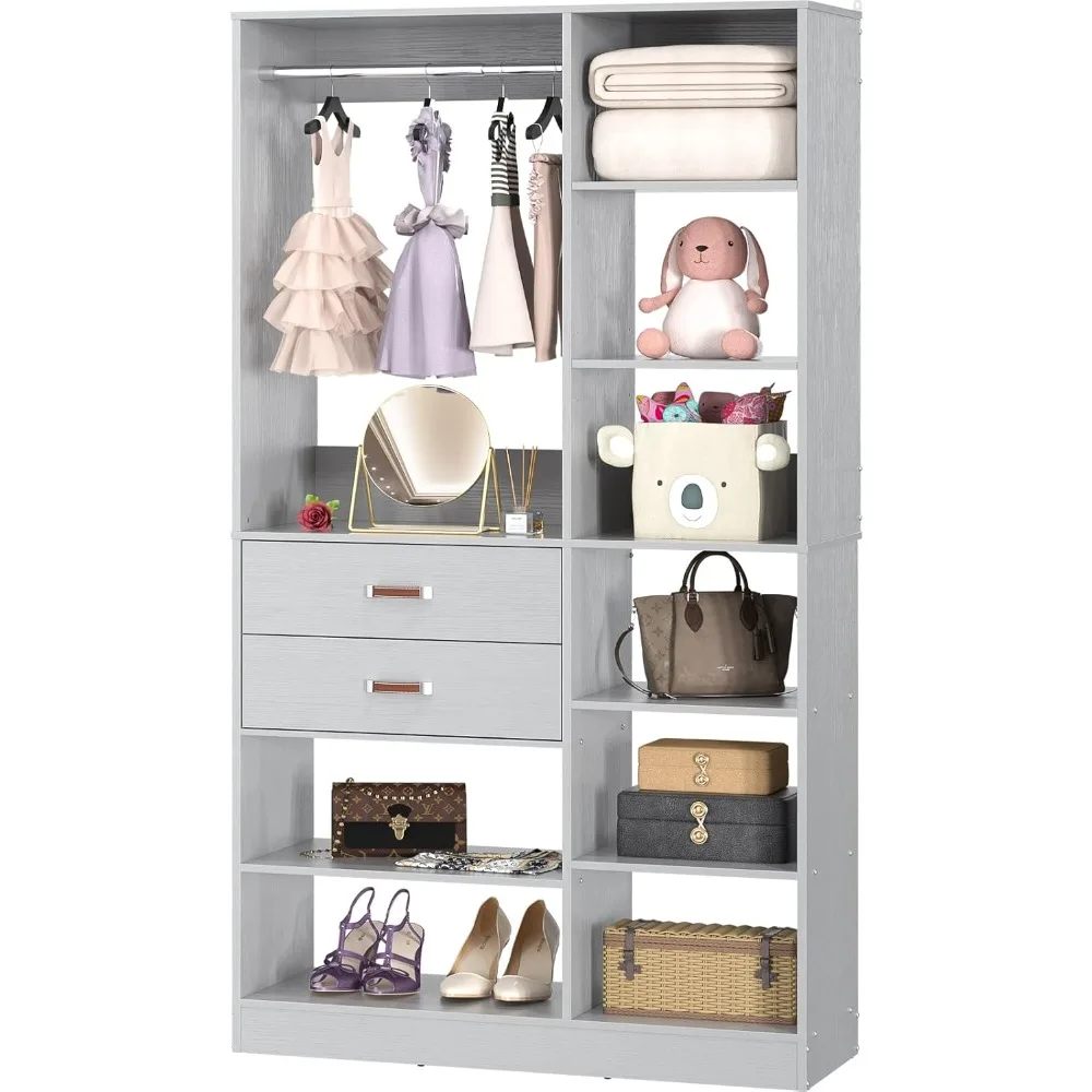 

Freestanding Closet System, 40 Inches Stand-Alone Wardrobe with 10 Shelves, 80'' Height Adjustable Cloth Garment Rack