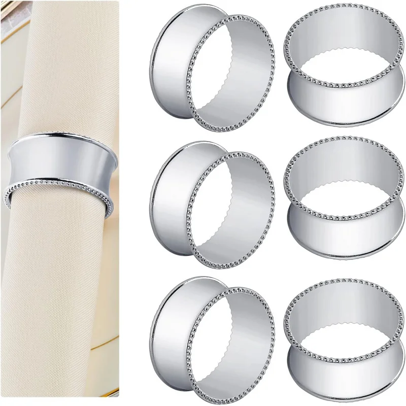 12 Pcs Stainless Steel Bead Side Napkin Rings Delicate Serviette Buckles (Silver)