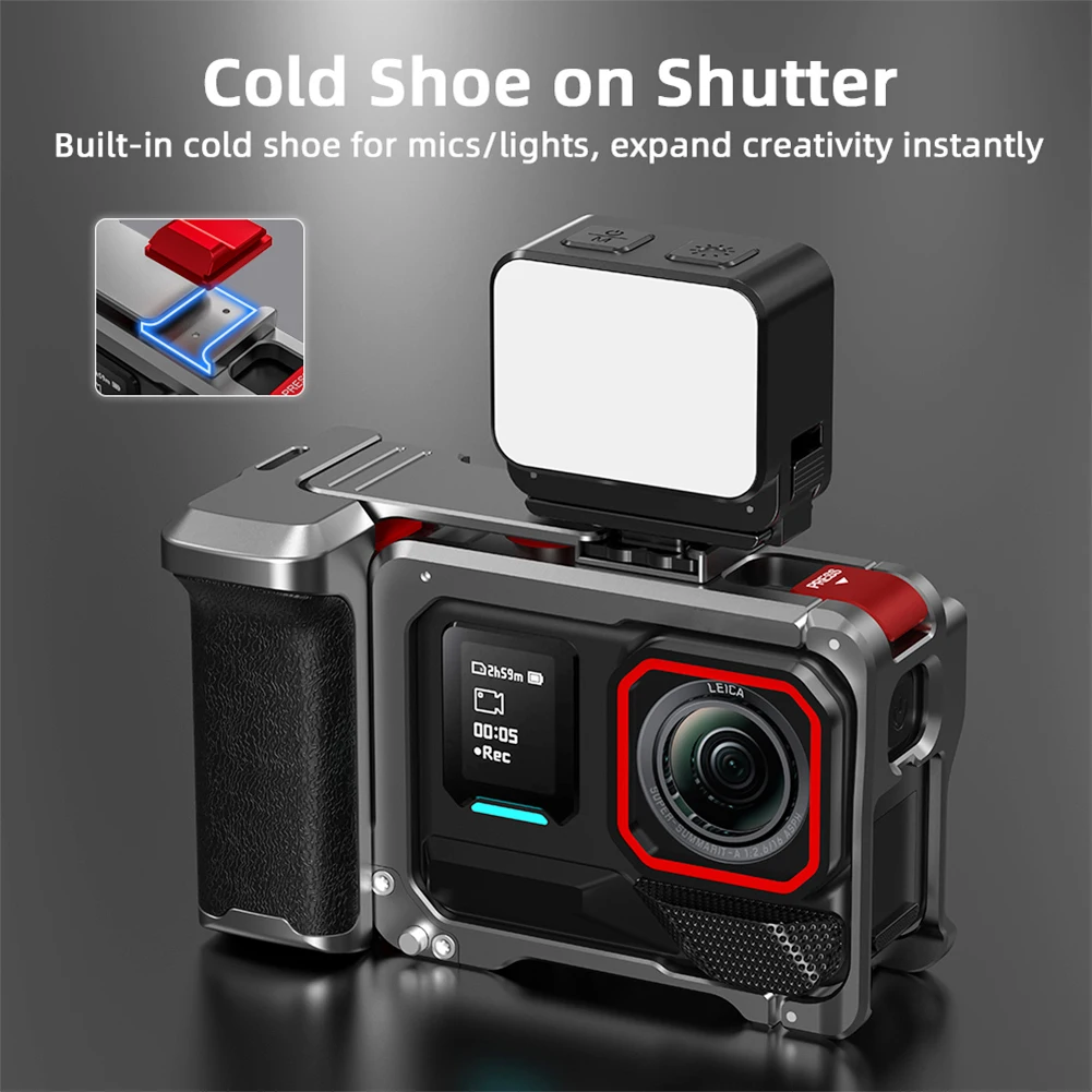 Jaula de conejo para cámara Insta360 Ace Pro/2, de liberación rápida, con tapa de lente, jaula ergonómica para Cámara de Acción, accesorios para fotos de calle y Vlog