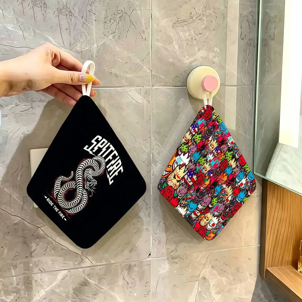 S-Spit F-Fires Logo Hanging Kitchen Towel, Polyester Cotton Material, Multipurpose Hand Wiping Towel for Family