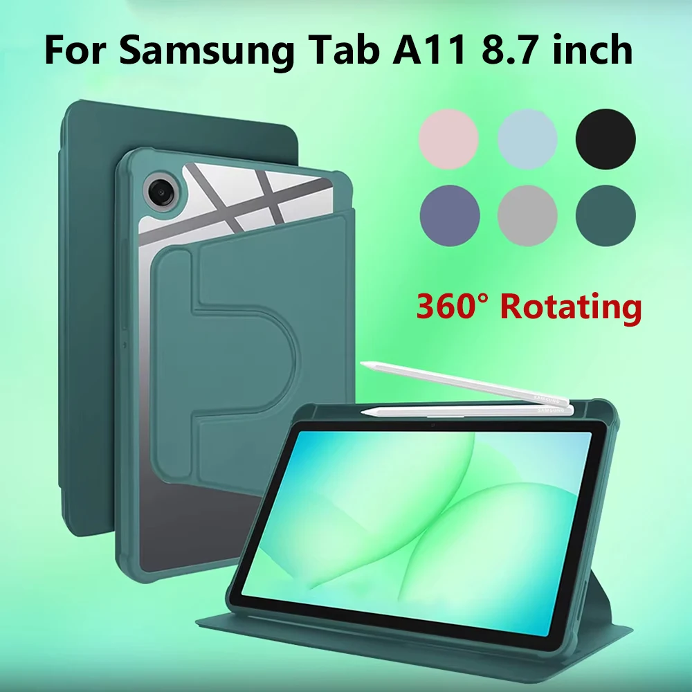 Für Samsung Galaxy Tab A11 8,7 Zoll 2025 360° °   Drehbare Acryl-Schutzhülle Transparente Stoßfeste Abdeckung Mit Stiftschlitz