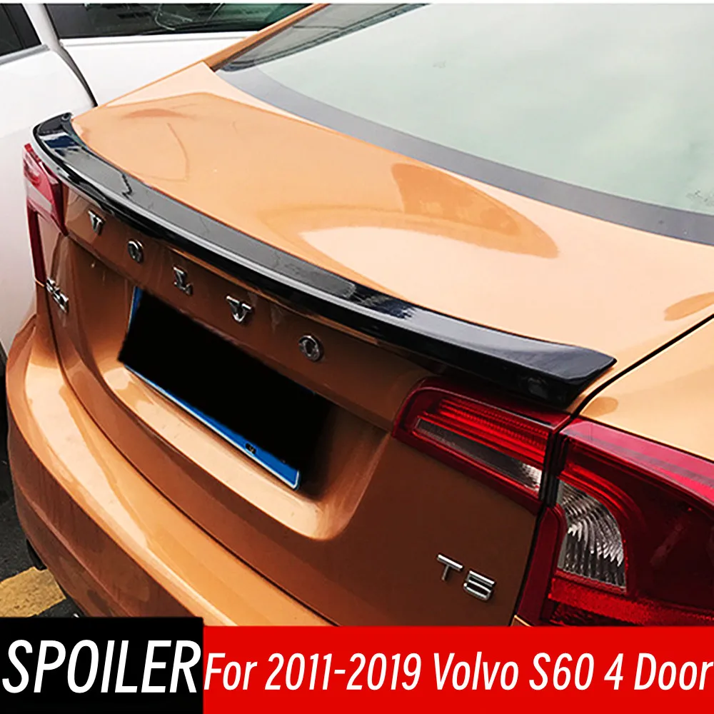 

For Volvo S60 4 Door 2011-2019 Bodykit Car Rear Trunk Lid Boot Ducktail Lip Black Carbon Spoiler Wings Tuning Accessories Part