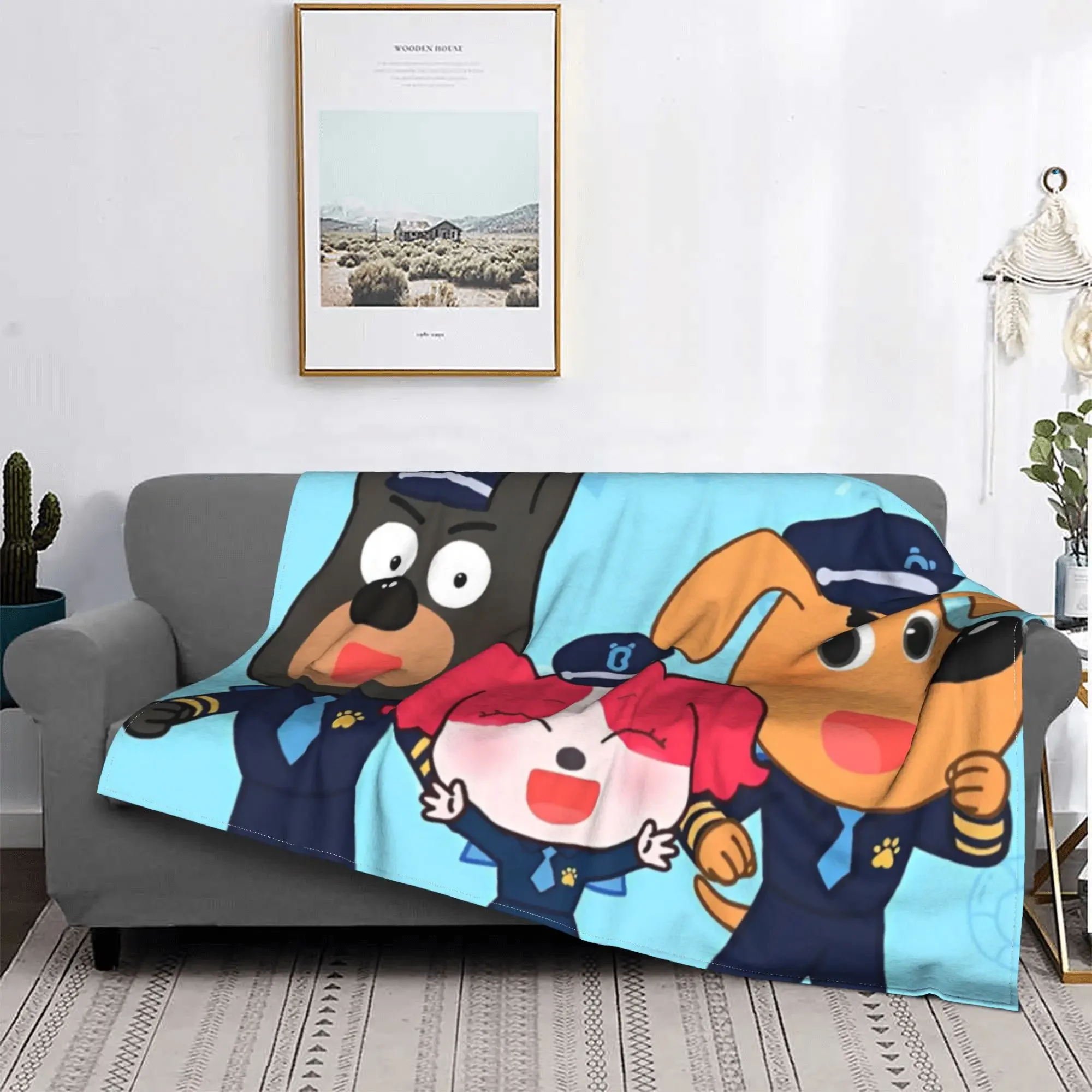 Sheriff Labrador Police Cartoon Blankets Children TV Series Plush Funny Breathable Throw Blanket for Bedspread All Season Car