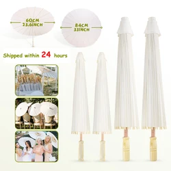 White Wedding Paper Umbrellas Wooden Handle DIY Chinese Paper Umbrella Oil Paper Umbrella Parasol  Wedding Photography Props