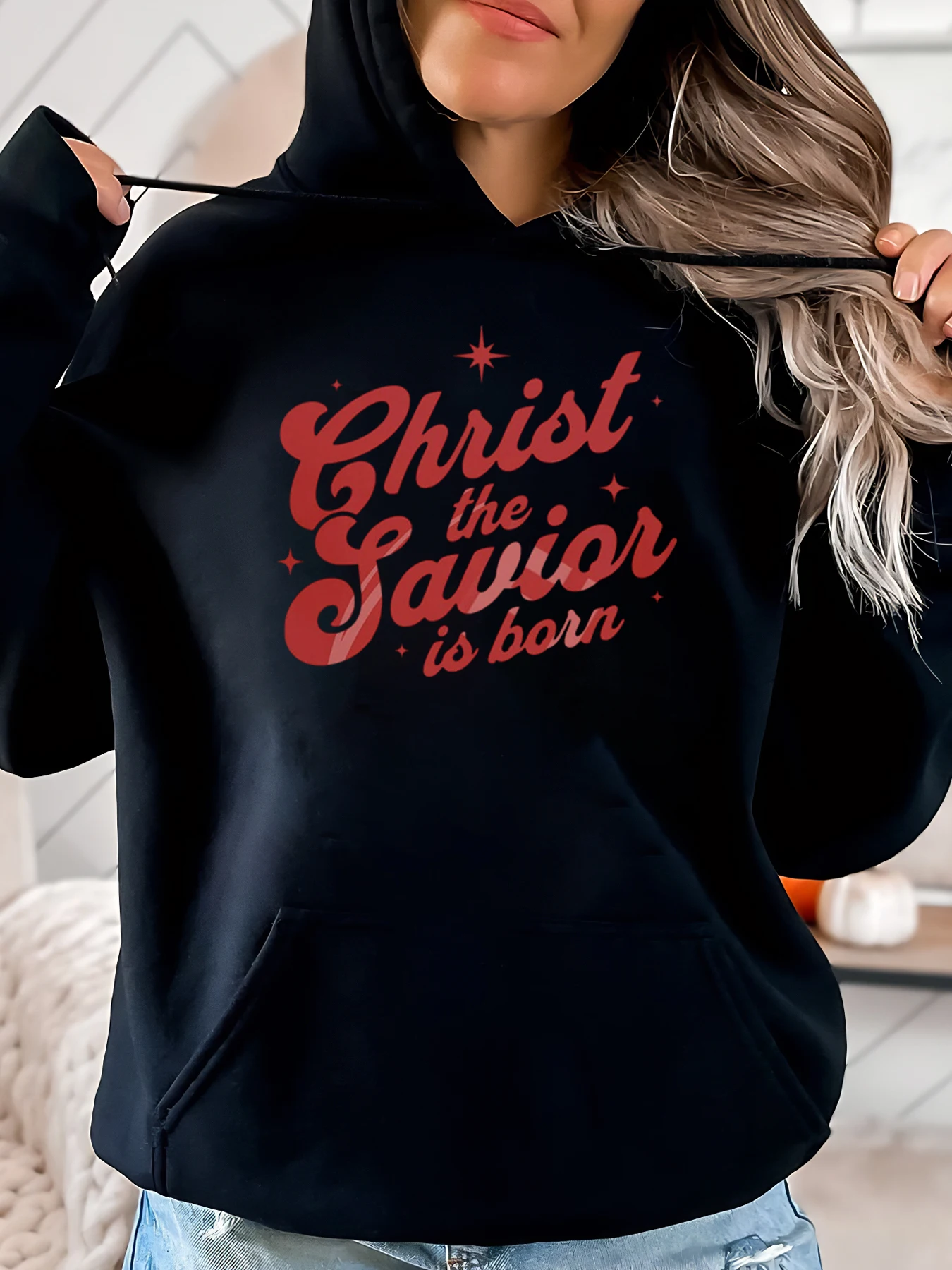 Christ the Redner Is Born Weihnachts-Kapuzenpullover für Damen, Urlaub, Freizeitkleidung, Schwarz, Übergröße