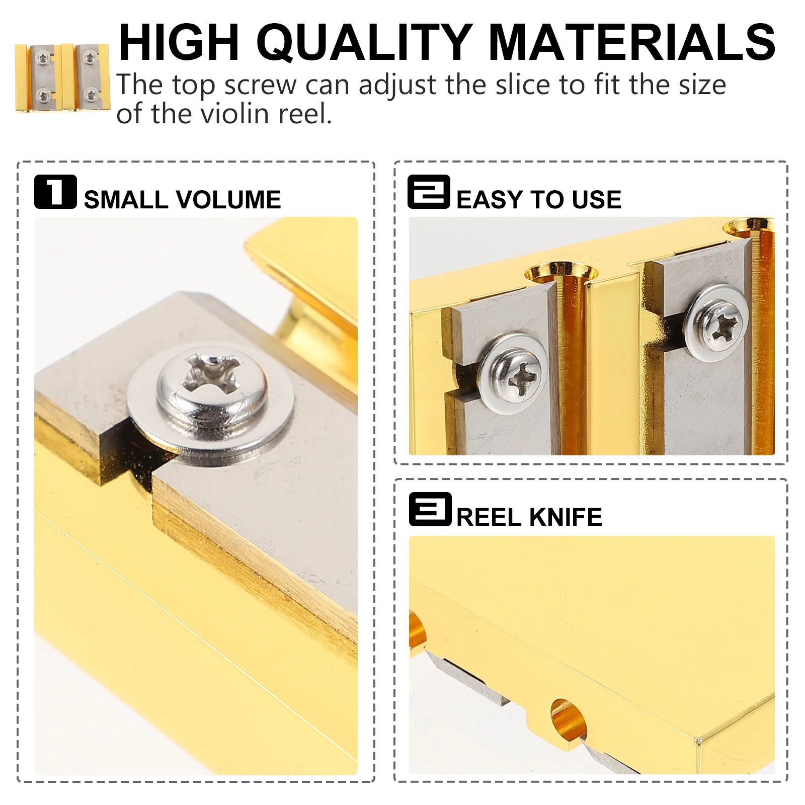 

1Pcs Violin Reels Shaver Golden Double Holes Design Zine-Alloy Brass and Steel Material Portable Luthier Tool for Precise