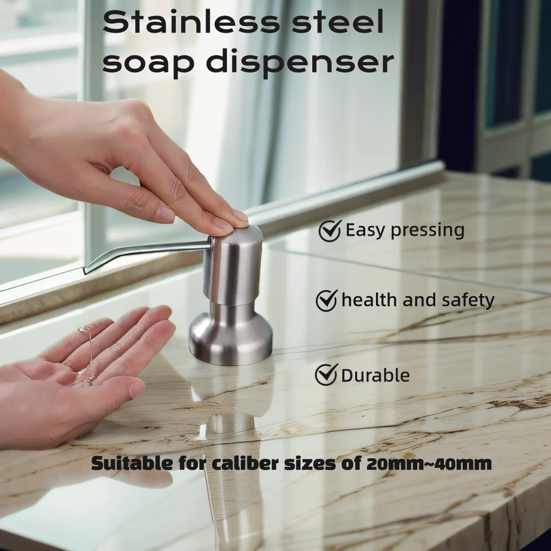 Sink Soap Dispenser for Kitchen - 304 Brushed Stainless Steel Large Capacity 17 OZ Bottle Built in Pump Dispenser