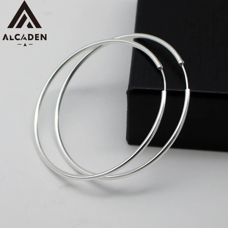

Trendy 925 Sterling Silver Large Hoop Earrings 30/40/50/60mm Smooth Polished Women's Party Jewelry Gift