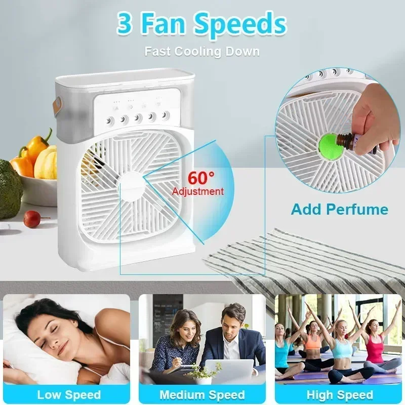 Portable 3 In 1 Fan AIr Conditioner Household Small Air Cooler LED Night Lights Humidifier Air Adjustment Home Fans Dropshipping