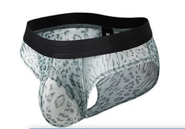 Mens Summer Thin Ice Silk Triangle Underpants Leopard Mesh Separated Pouch Breathable Invisible Quick Dry Briefs