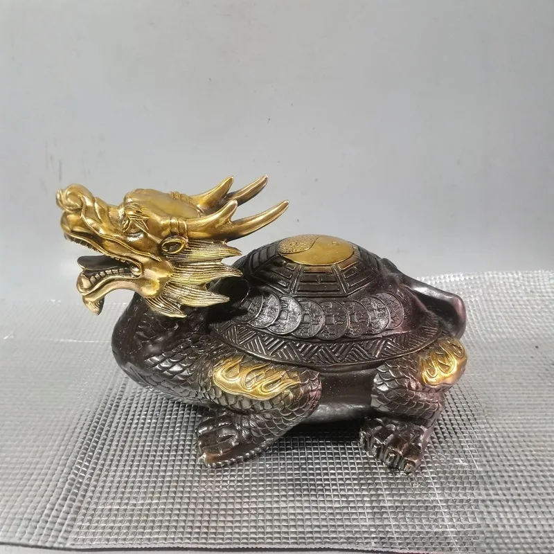 Copper-colored gilded turtle with eight-trigram head, Baxia and Bixi bronze ornaments, nine dragon descendants, fo