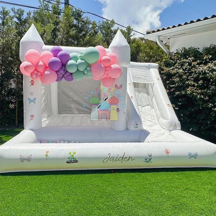 Large outdoor party kids inflatable jumping bouncy castillo inflable white bounce house castle with double slide