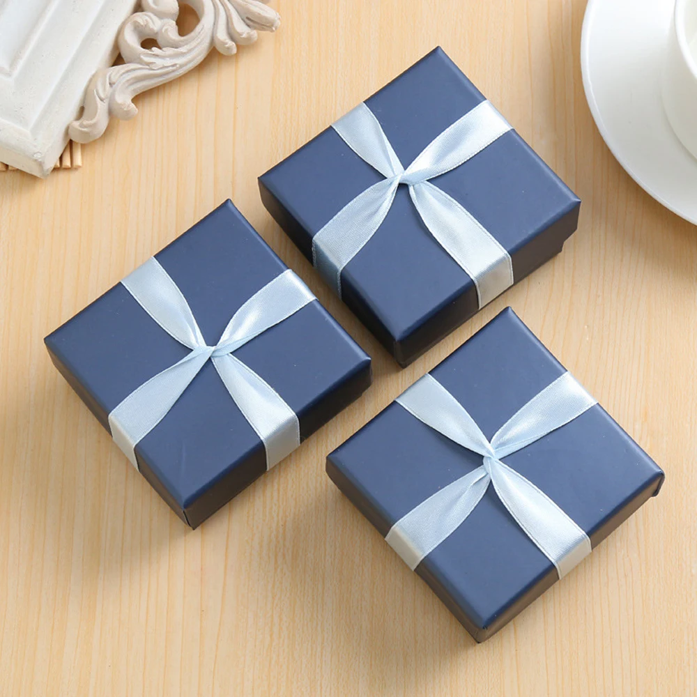 

12Pcs 7*7*3.5cm Blue Jewelry Box with Bow Necklaces Rings Earrings Bracelets Jewelry Boxes For Christmas Gifts and Weddings Case