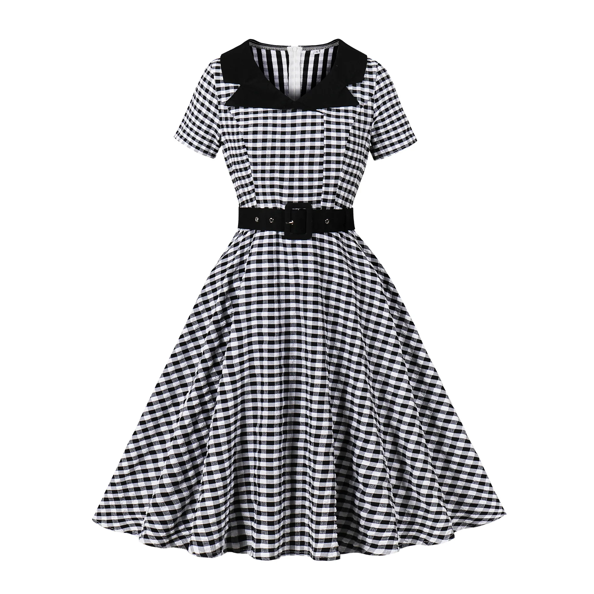 England Style Off  Shoulder Black Plaid Dress Retro Vintage 50s Rockabilly Pin Up Casual Party Dresses Plus Size Women Clothing
