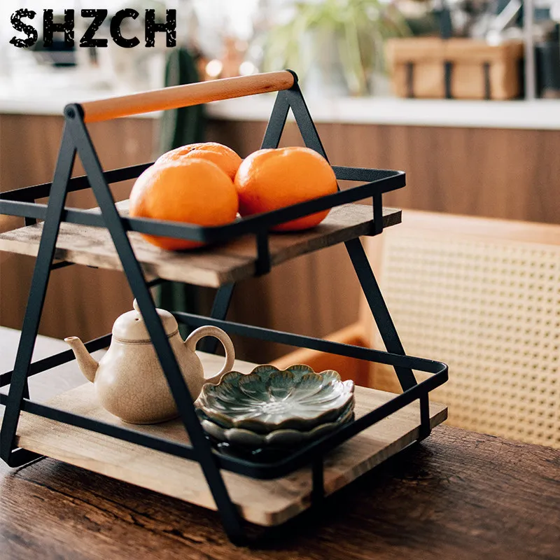 Wrought Iron 2-Tier Foldable Basket, Kitchen Spice Organizer & Living Room Fruit Rack - Portable Multi-Purpose Storage Shelf