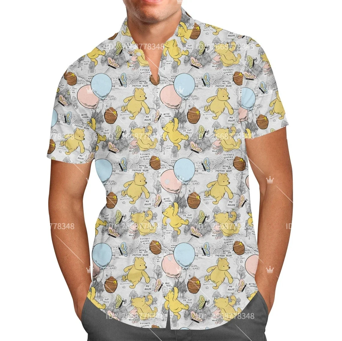 Winnie The Pooh Hawaiian shirt Disney Inspired Men's Button Down Short-Sleeved Shirt Fashion Beach Short Sleeve T-Shirt