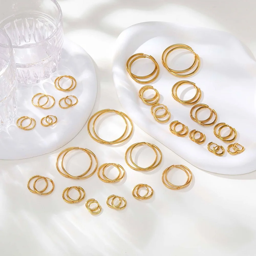 8-40mm Small/Big Hoop Earrings For Women/Men Stainless Steel Waterproof Allergy-proof Ear Cartilage Buckle Piercing Jewelry