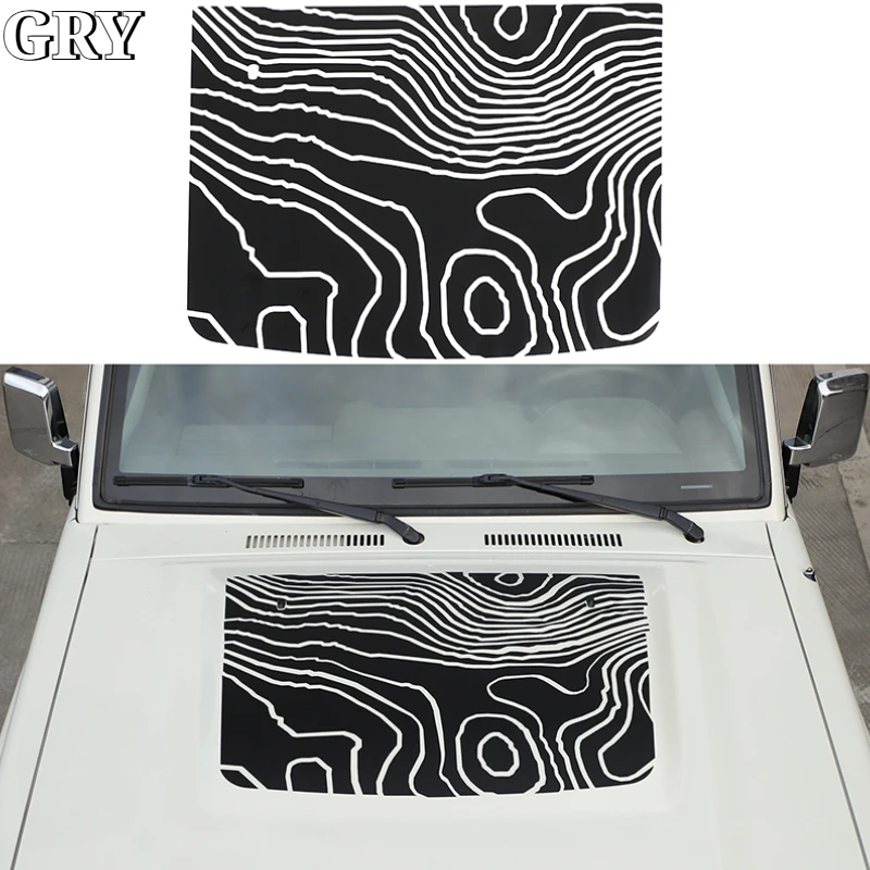 Car Hood Cover Topographic Map Decal Sticker Vinyl Graphic Trim Sticker For Toyota LC76 2007-2026 PVC Exterior Car Accessories