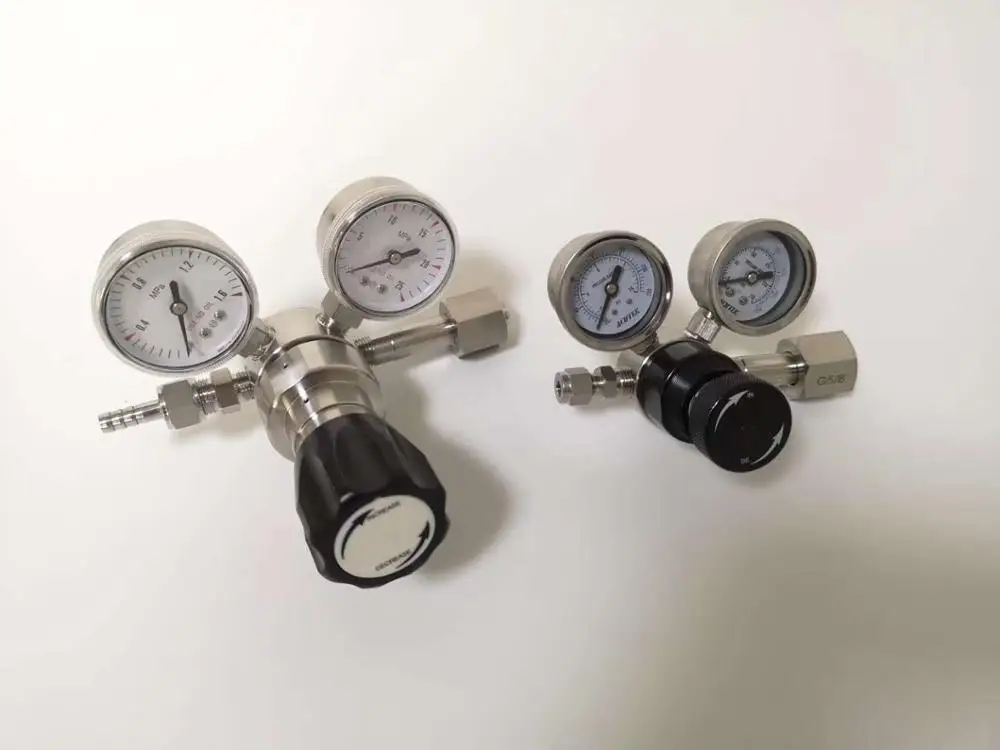 Stainless Steel Single Stage Hydrogen Gas Pressure Regulator with Gauges