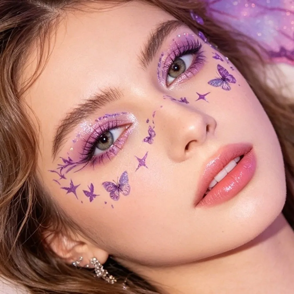 Waterproof Glitter Butterfly Face Tattoo Realistic Star Heart Face Tattoo Sticker Long Lasting Convenient Face Temporary Tattoo