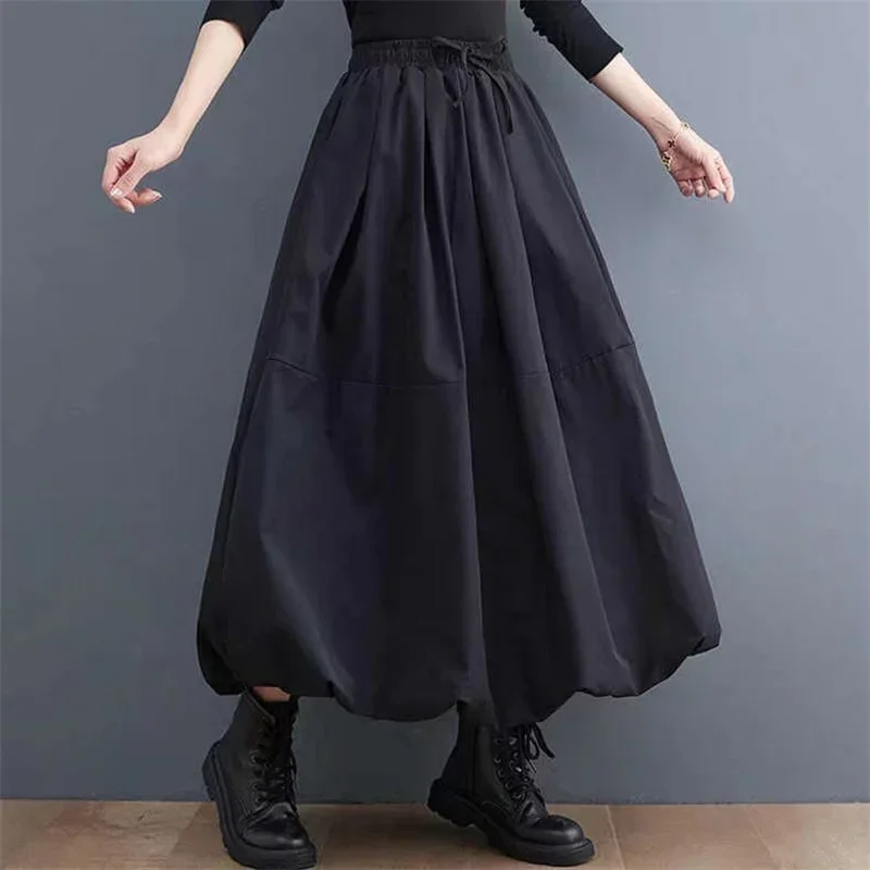 Korean Fashion Lace Up Spliced Solid Color Female Skirt 2023 Summer Trend All-match Elastic High Waist Skirts Women\'s Clothing