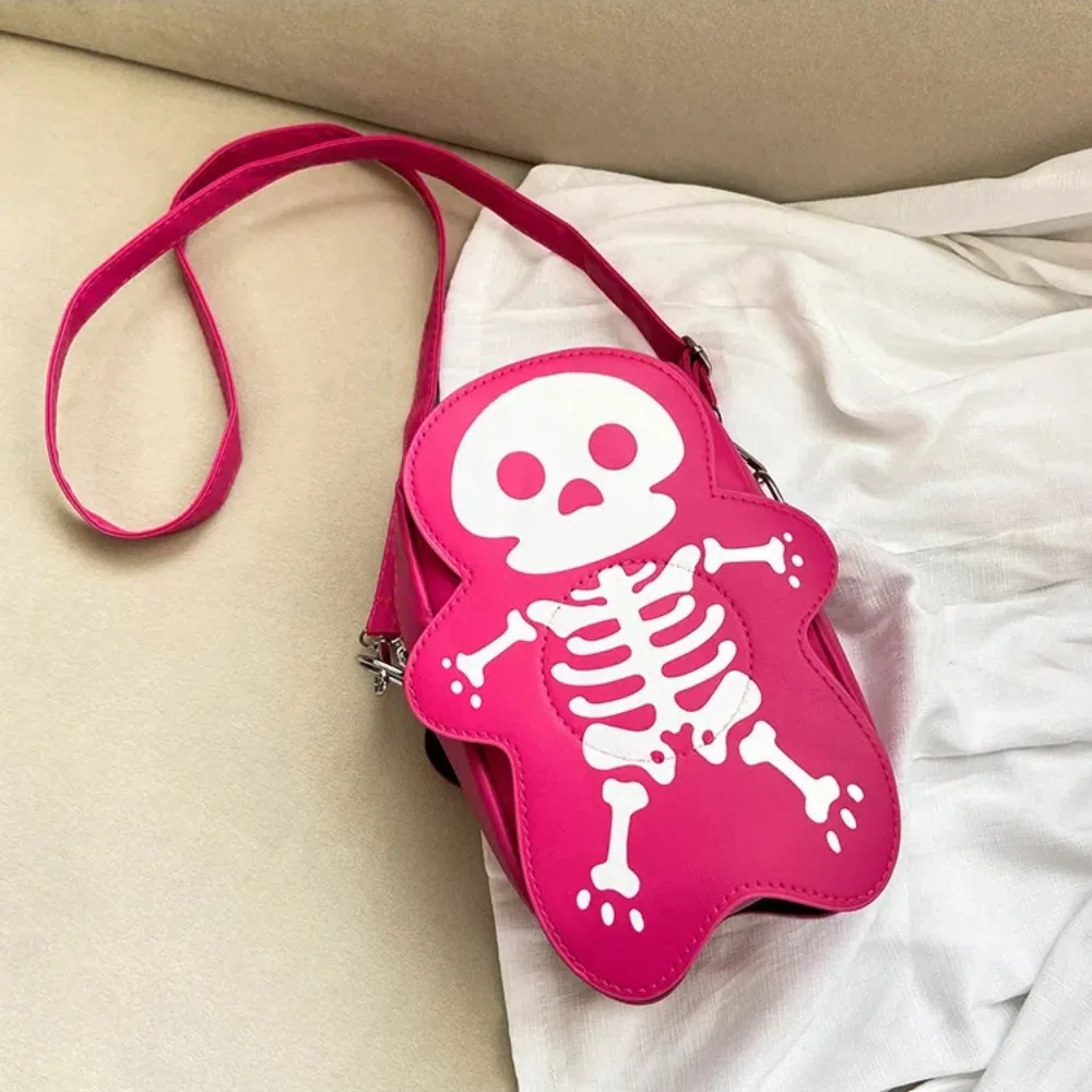 Casual Bag PU Leather Skeleton Shoulder Bag 3D Solid Color Halloween Crossbody Bag All-Match Lightweight Cute Ghost Purse Party