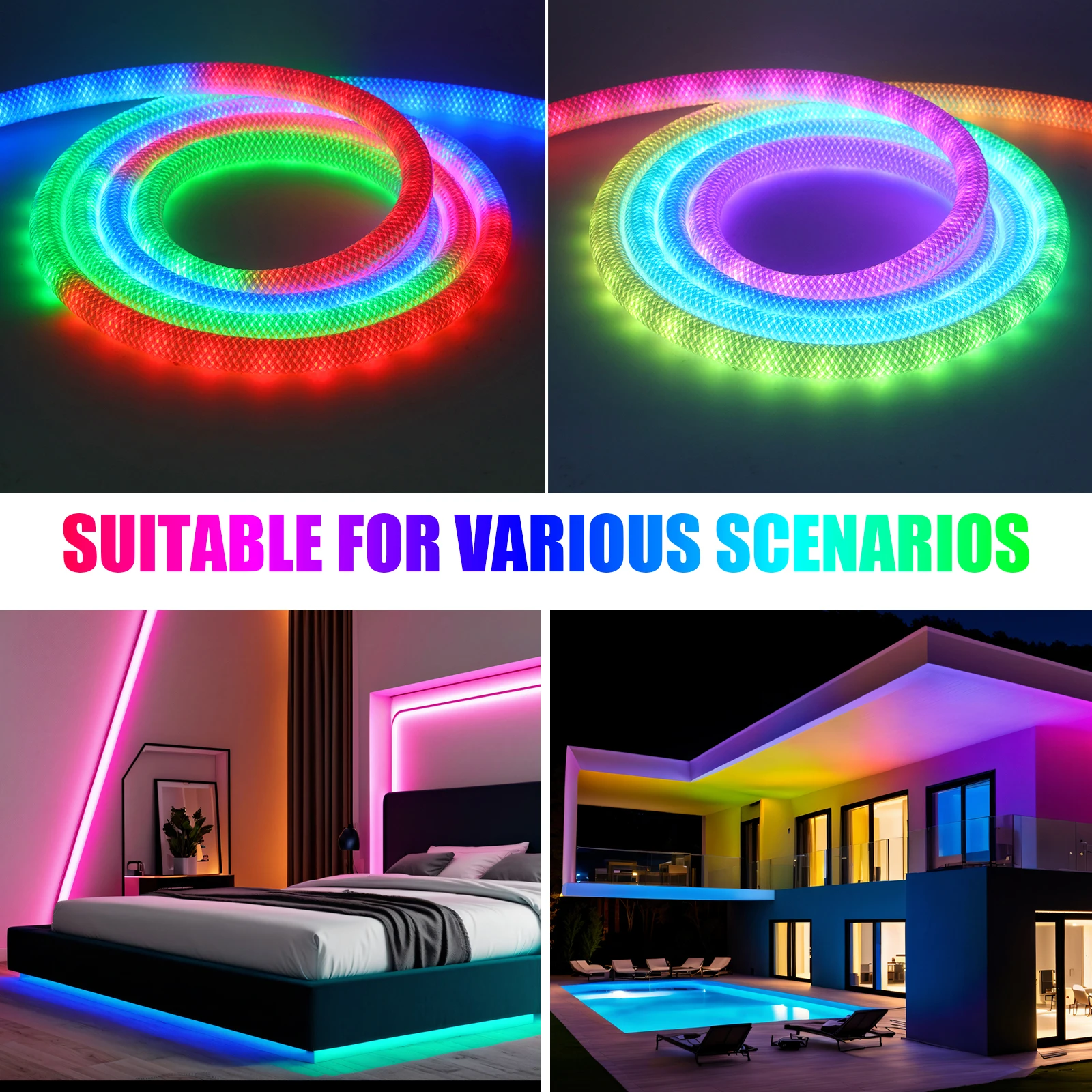 Tuya-Bande de néon RVB adressable, diode, pixel, lumière LED, fonctionne avec Amazon Alexa, étanche IP67, WIFI, DC, 5V, WS2812B