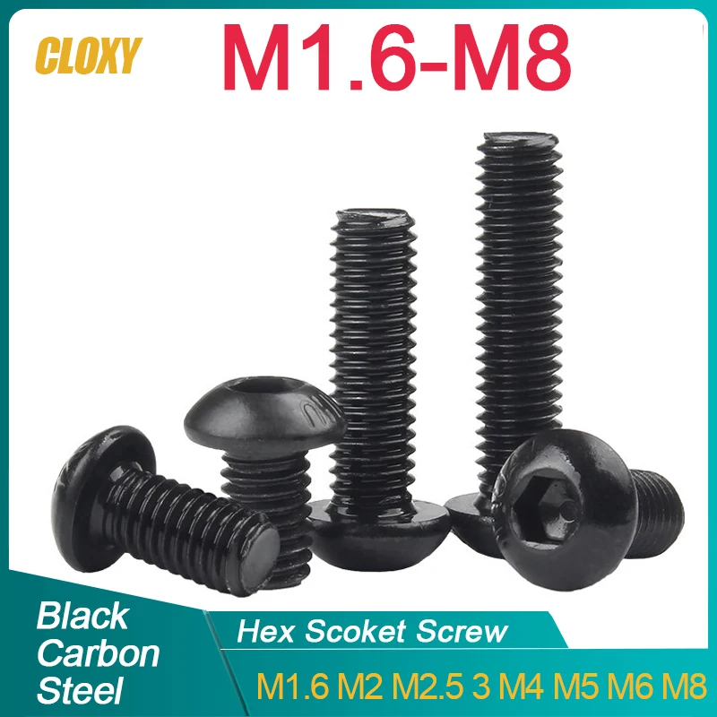 

M2 M2.5 M3 M4 M5 M6 M8 Grade 10.9 Alloy Steel Screws Hex Socket Round Head Cap Black Screw Furniture Fastener Bolt ISO7380