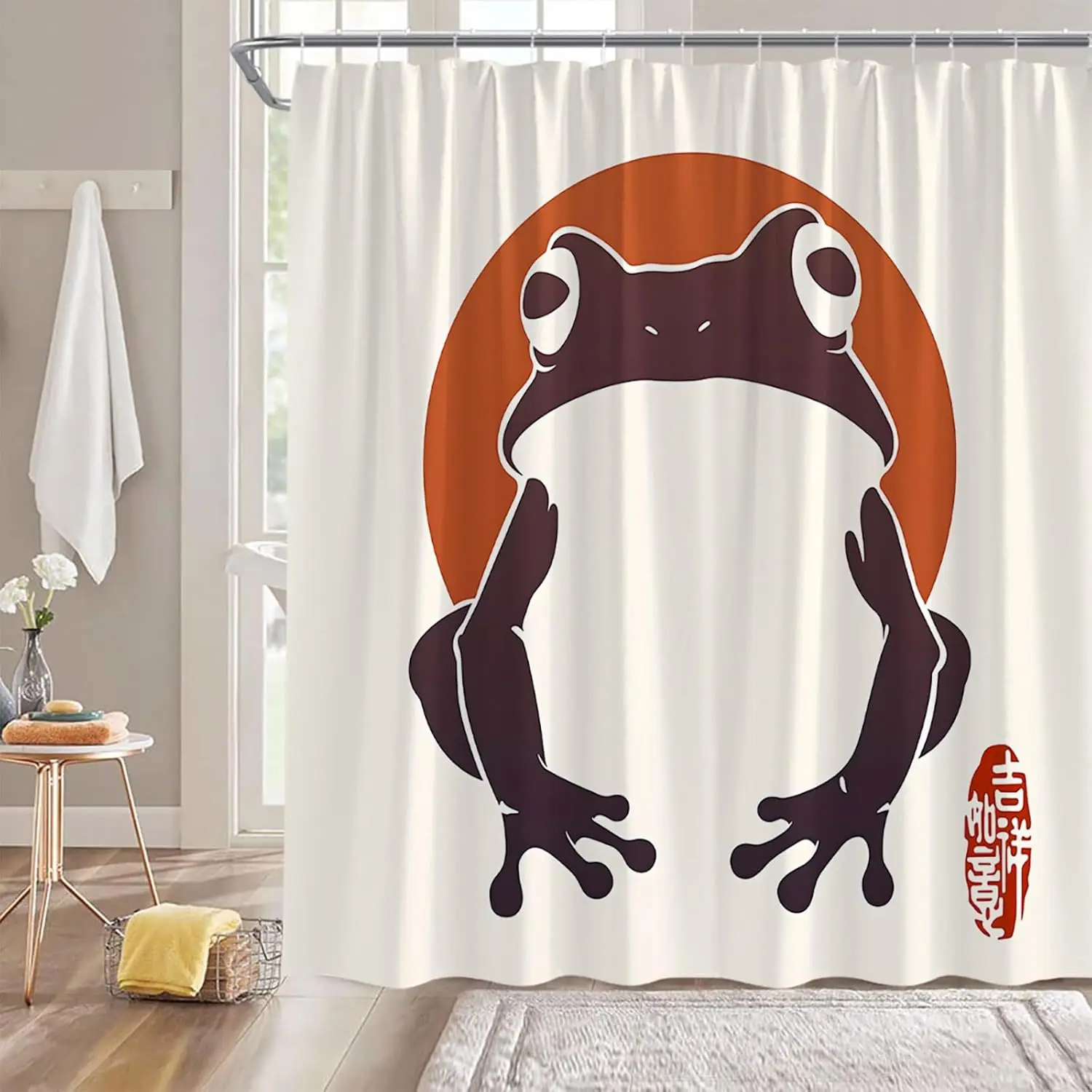 

Забавная занавеска для душа в азиатском стиле, традиционное японское искусство, винтажное аниме, милое животное, красное солнце, ретро, декор для ванной комнаты, занавеска