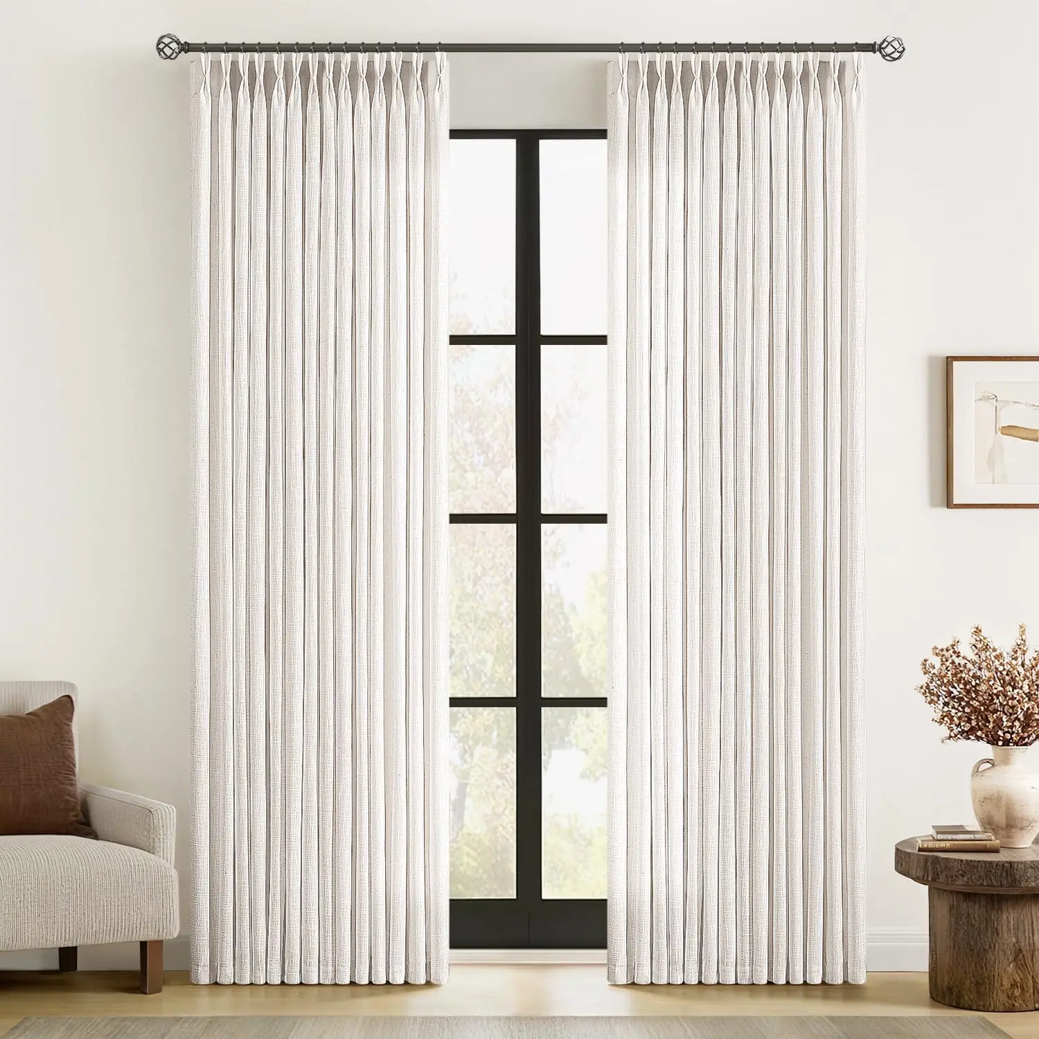 

Pinch Pleated Thick Linen Curtains 90 Inches Long 2 Panels for Living Room Bedroom, Memory Trained Pinch Pleat Drapes Ba