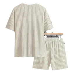 Men Summer Striped T-shirt And Shorts Two Piece Set Sports Suits Fashion Outfits