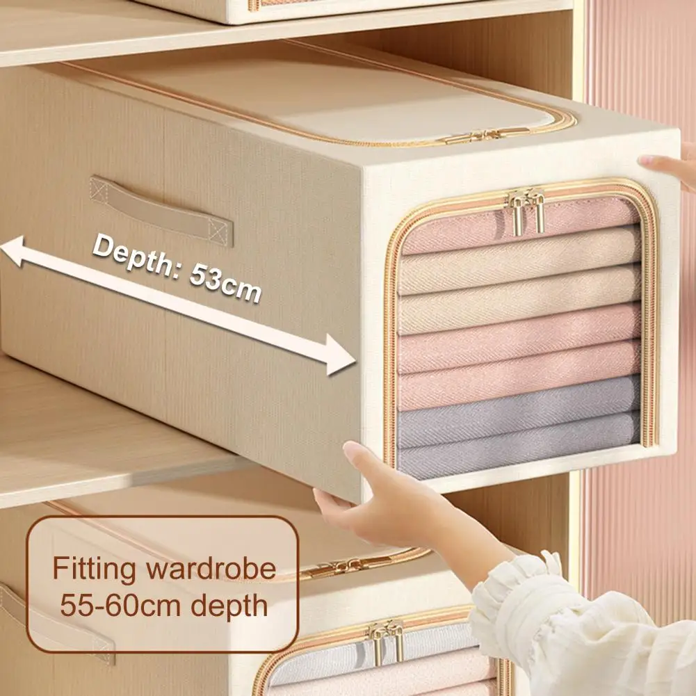 31L Fabric Clothes Storage Box Stackable Dual Zipper Transparent Window Cabinet Space Organizer Collapsible Frame Storage Case