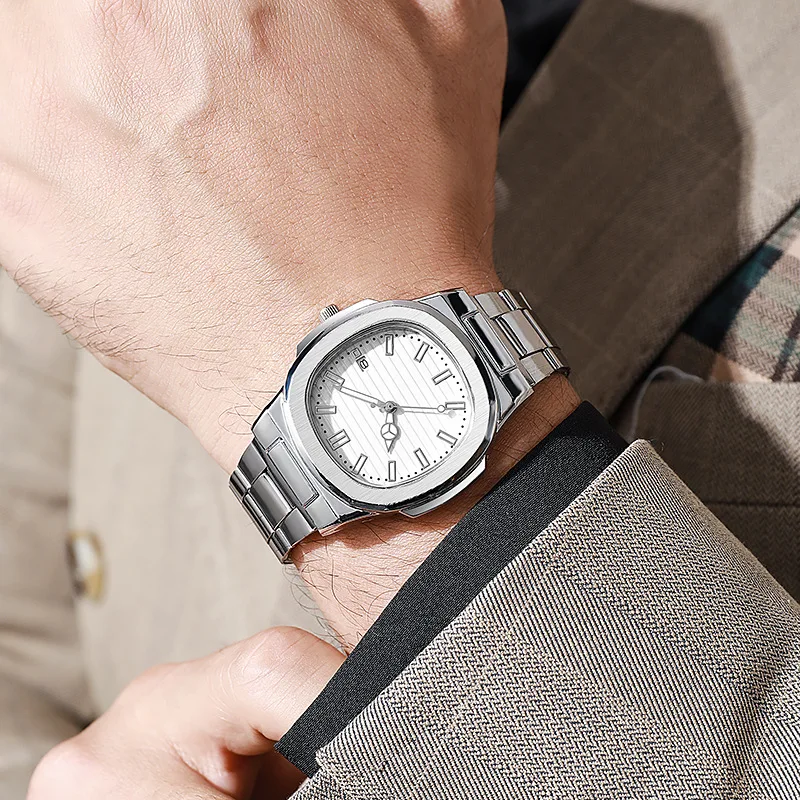 New Fashion Men's Quartz Watch Simple Square Dial Stainless Steel Men's Watch Male relógios masculino reloj hombre