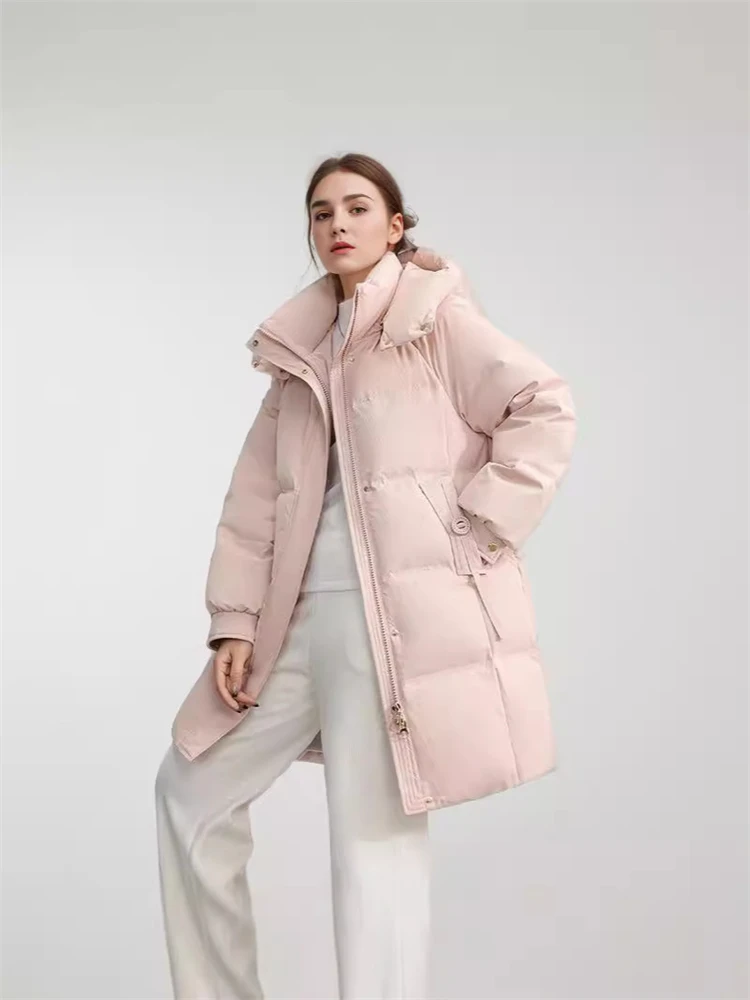 2024 Winter New Women\'s Padded Jackets The Midi Length Is Loose Stylish Solid Color Hood Warm And Comfortable Jacket