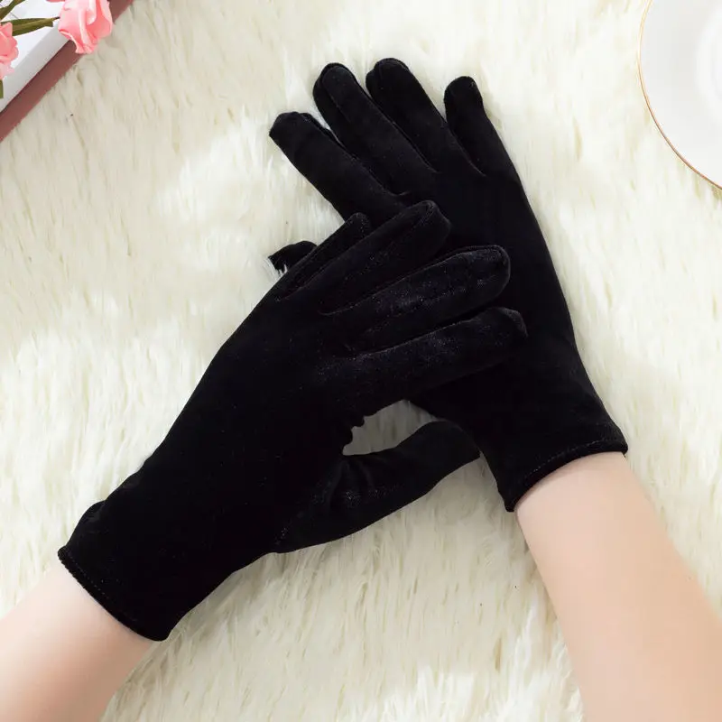 Gloves Women Purple Burgundy Black Coffee Green Velvet Gloves Elastic Club Performance Formal Party Dress Glove Finger Guantes