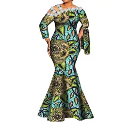 Long Sleeve African Print Women Maxi Dress Dashiki Bazin Rich African Clothes for Women Cotton Formal Evening Gowns WY9872