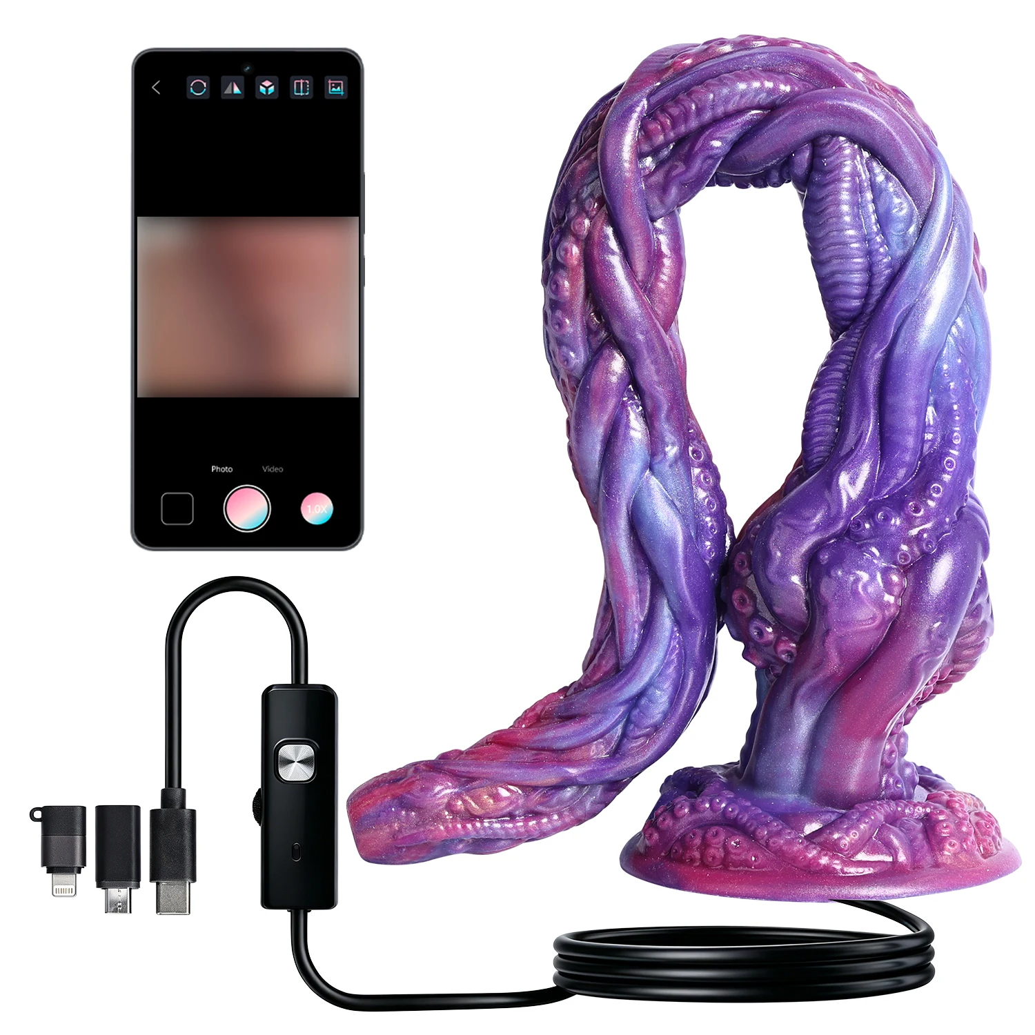 Long Peekable Anal Plug 1080P Endoscope Camera Anal Whip HD Real-Time Viewing Dildo Adult Sex Toys Monster Dick Anal Stimulator