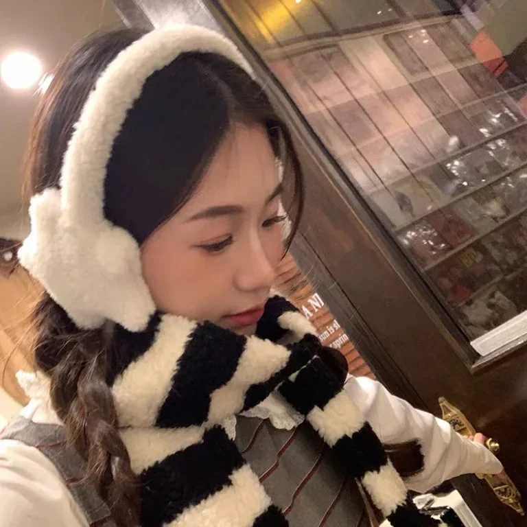 Winter Warm Thickened Star Earmuffs Women Cute Y2k Stripe Scarf Japanese JK Women Ear Protection Cycling Earbags Y2k Accessories