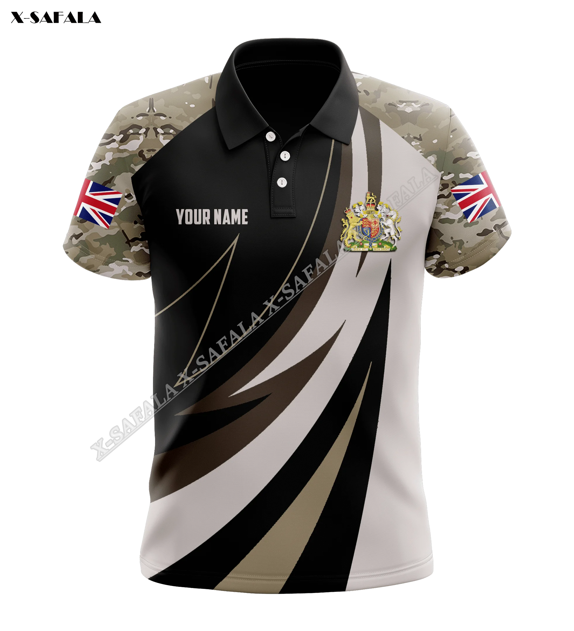 United Kingdom British UK Flag Map Camo Army 3D Printed Men Adult Polo Shirt Collar Short Sleeve Top Tee Breathable Anti Shrink