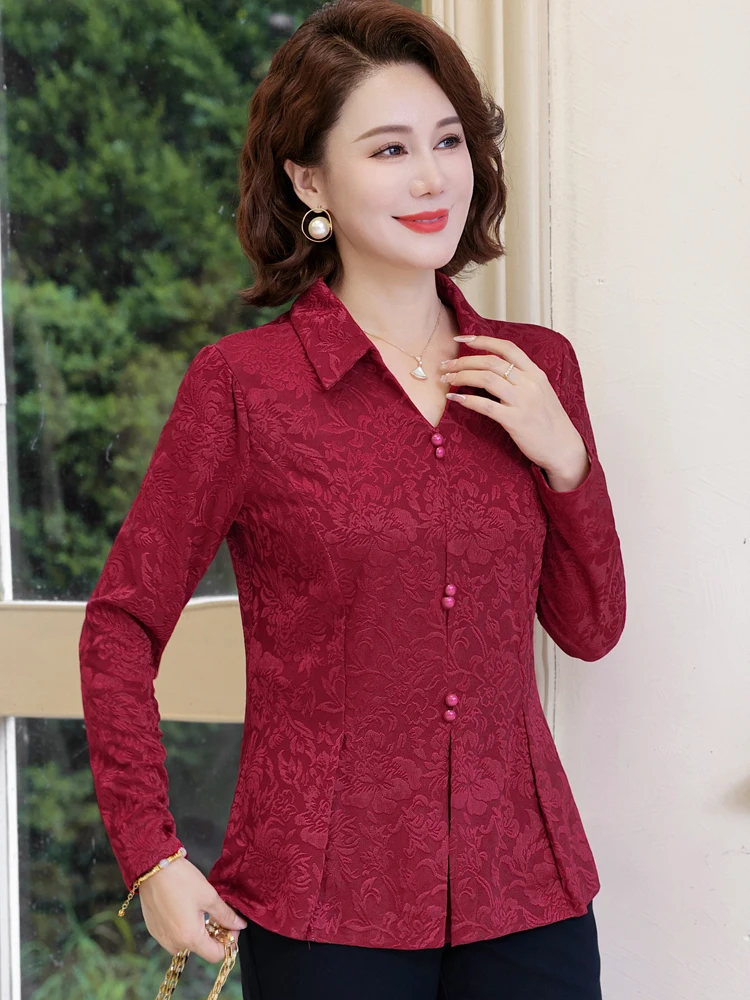 

Elegant Long Sleeve Autumn Wear for Middle-Aged And Elderly Women Wedding Banquet Clothes Breathable Lightweight Easy to Clean