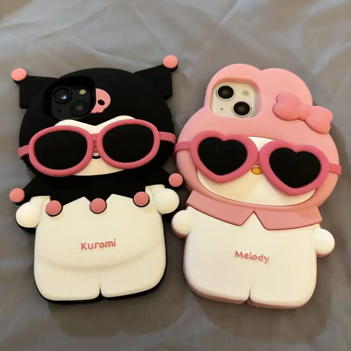 Kuromi My Melody 3D Soft Silicone Phone Case for IPhone 15 14 13 12 11 Pro Max 15Pro Cute Cartoon Sunglasses Sanrio Cover Kawaii