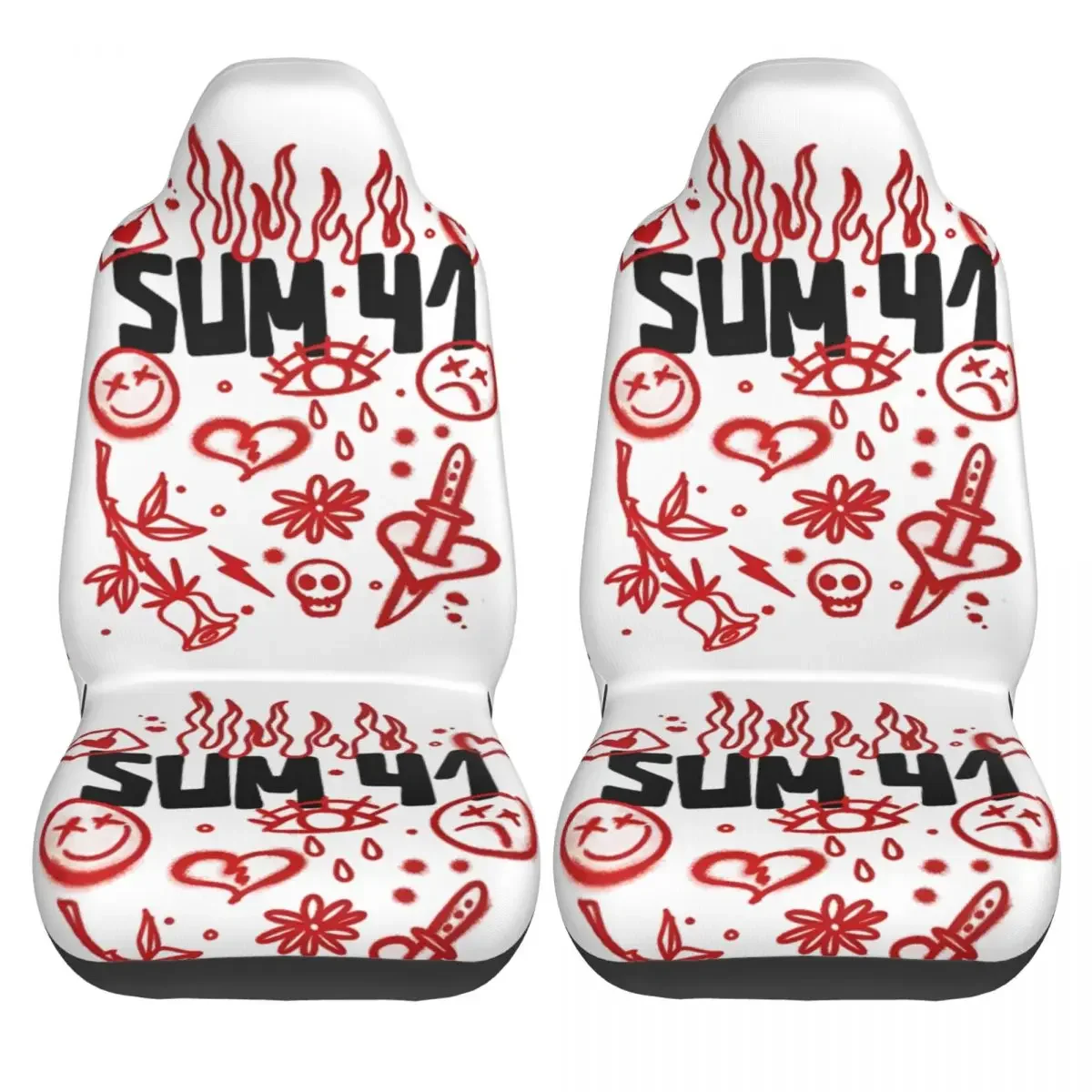 Sum 41 Sketches European Tour Universal Car Seat Cover Four Seasons Travel Punk Music Front Rear Flocking Cloth Cushion Hunting