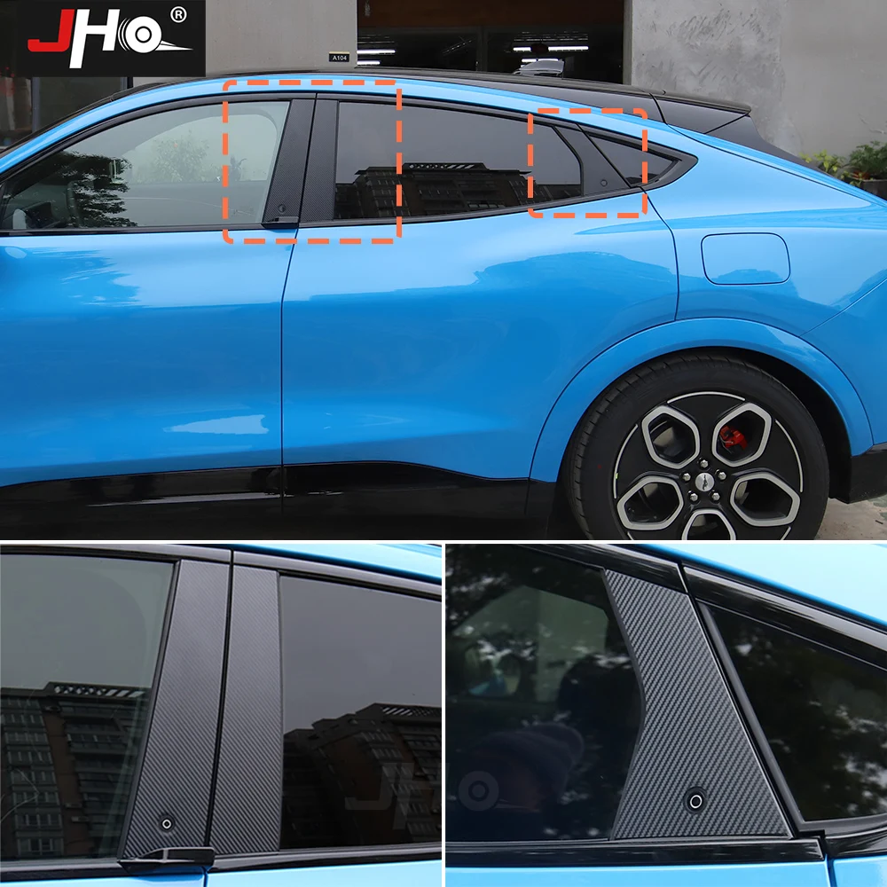 JHO 3D Carbon Fiber Grain C B Window Pillar Post Protector Sticker For Ford Mustang Mach-E 2021 2022 Car Accessories